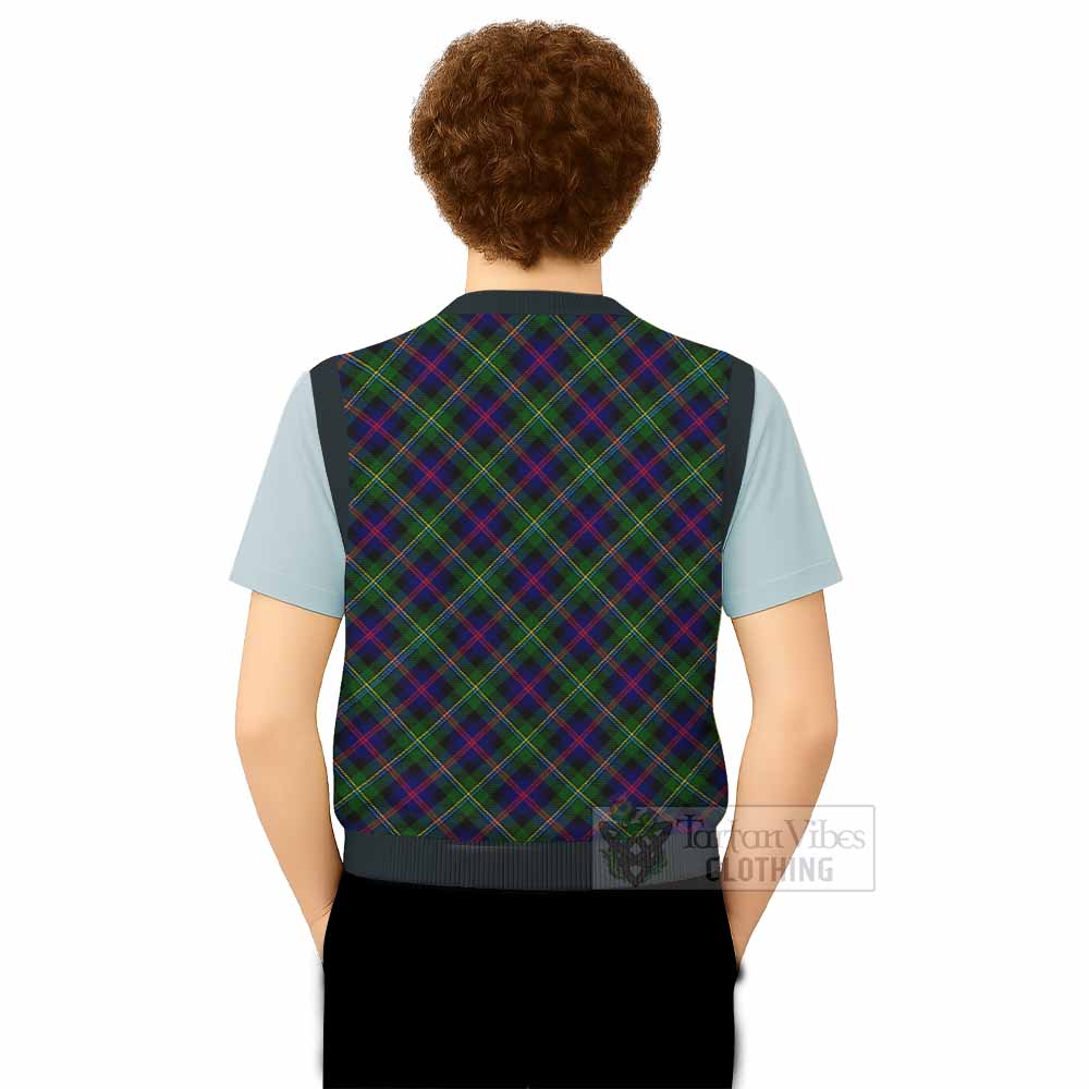 Malcolm Tartan Knitted V-Neck Vest with Family Crest Cross Style