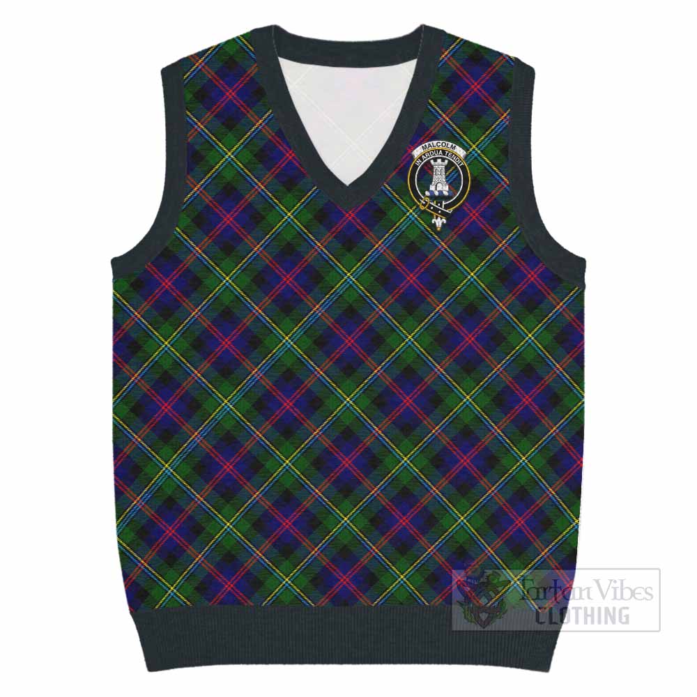 Malcolm Tartan Knitted V-Neck Vest with Family Crest Cross Style