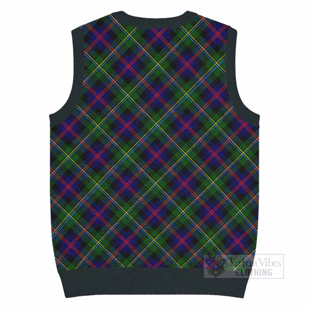 Malcolm Tartan Knitted V-Neck Vest with Family Crest Cross Style