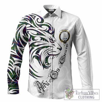 Malcolm Tartan Lion Roar Long Sleeve Button Shirts Alba Gu Brath with Celtic Motifs