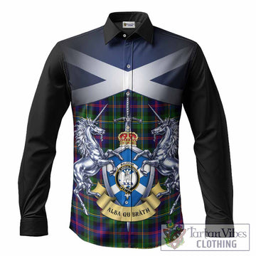 Malcolm Tartan Long Sleeve Button Shirts Alba Gu Brath Unicorn Crest