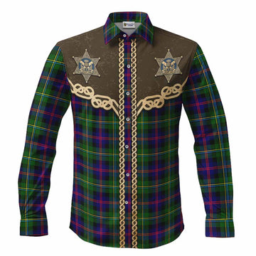 Malcolm Tartan Long Sleeve Button Shirts Bigfoot Riding The Kelpie Monster