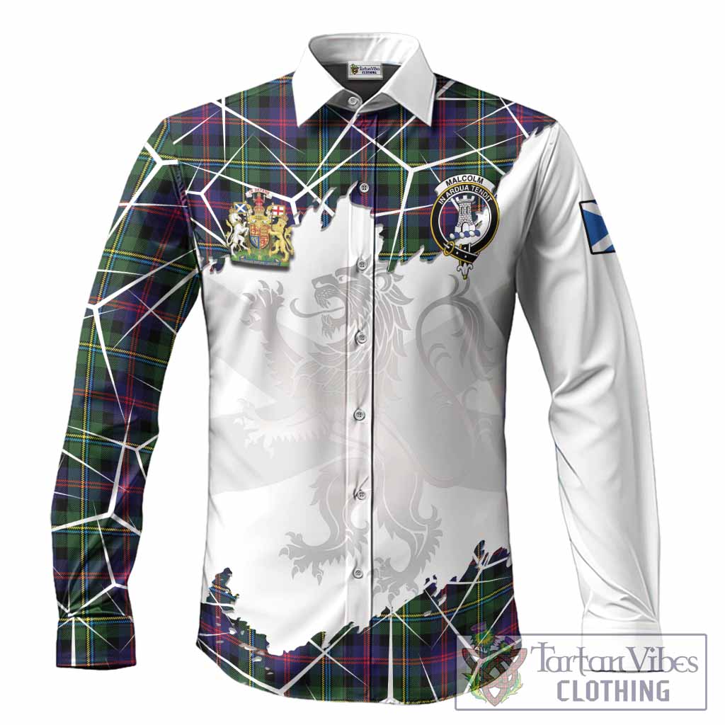 Malcolm Tartan Long Sleeve Button Shirts with Family Crest and Lion Rampant Grunge Style