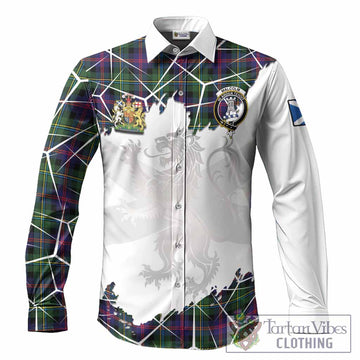 Malcolm Tartan Long Sleeve Button Shirts with Family Crest and Lion Rampant Grunge Style