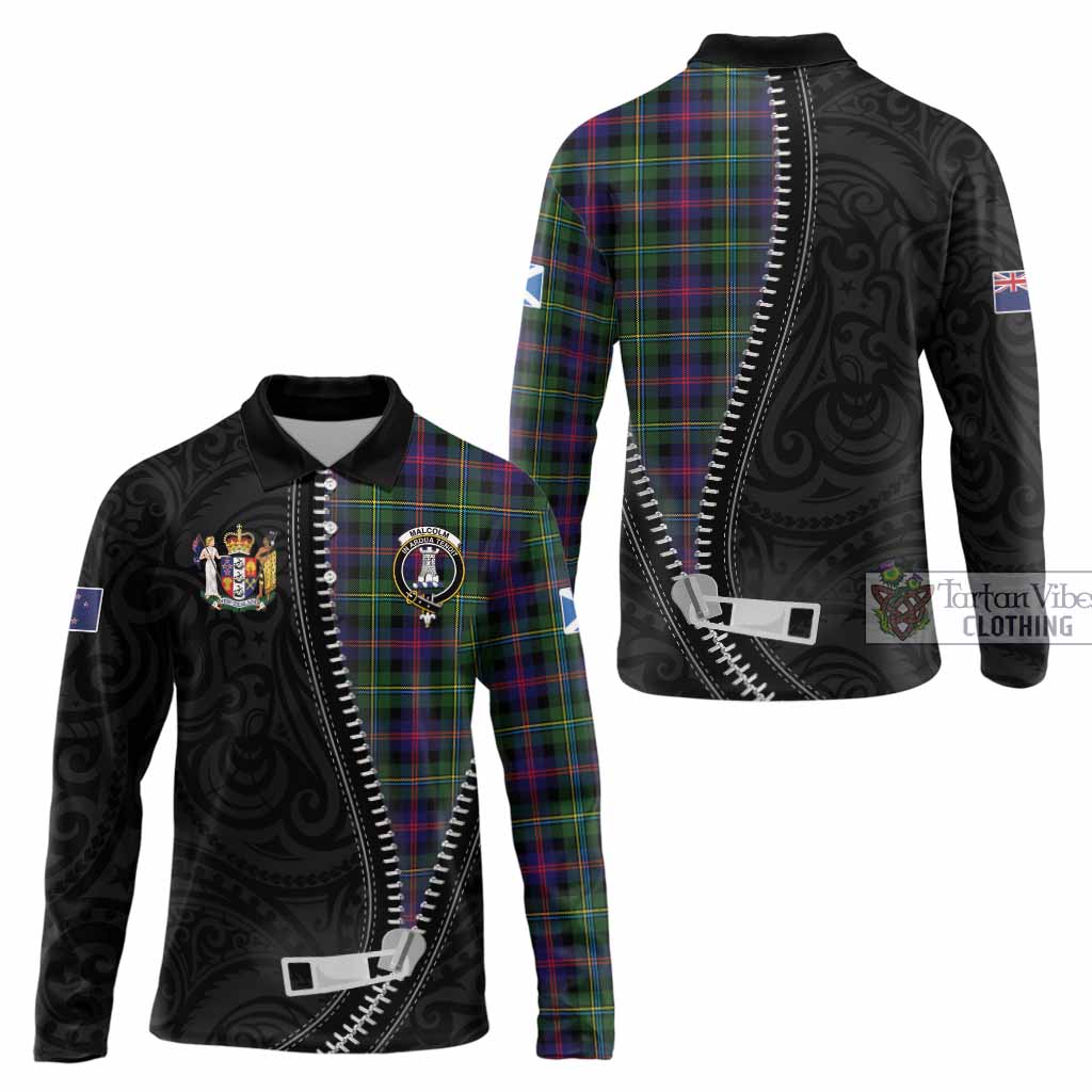 Malcolm Tartan Long Sleeve Polo Shirt New Zealand Pattern Unique Zipper Stylized