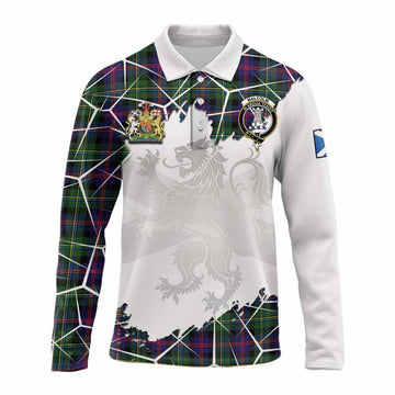 Malcolm Tartan Long Sleeve Polo Shirt with Family Crest and Lion Rampant Grunge Style