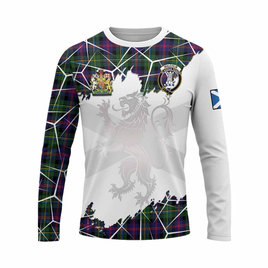 Malcolm Tartan Long Sleeve T-Shirt with Family Crest and Lion Rampant Grunge Style