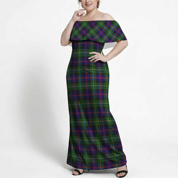 Malcolm Tartan Off Shoulder Ruffle Maxi Dress