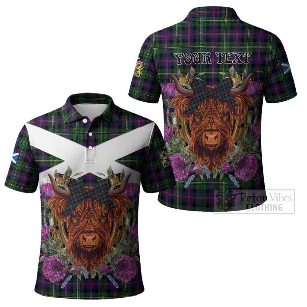 Malcolm Tartan Polo Shirt Scottish Thistle Heilan Coo