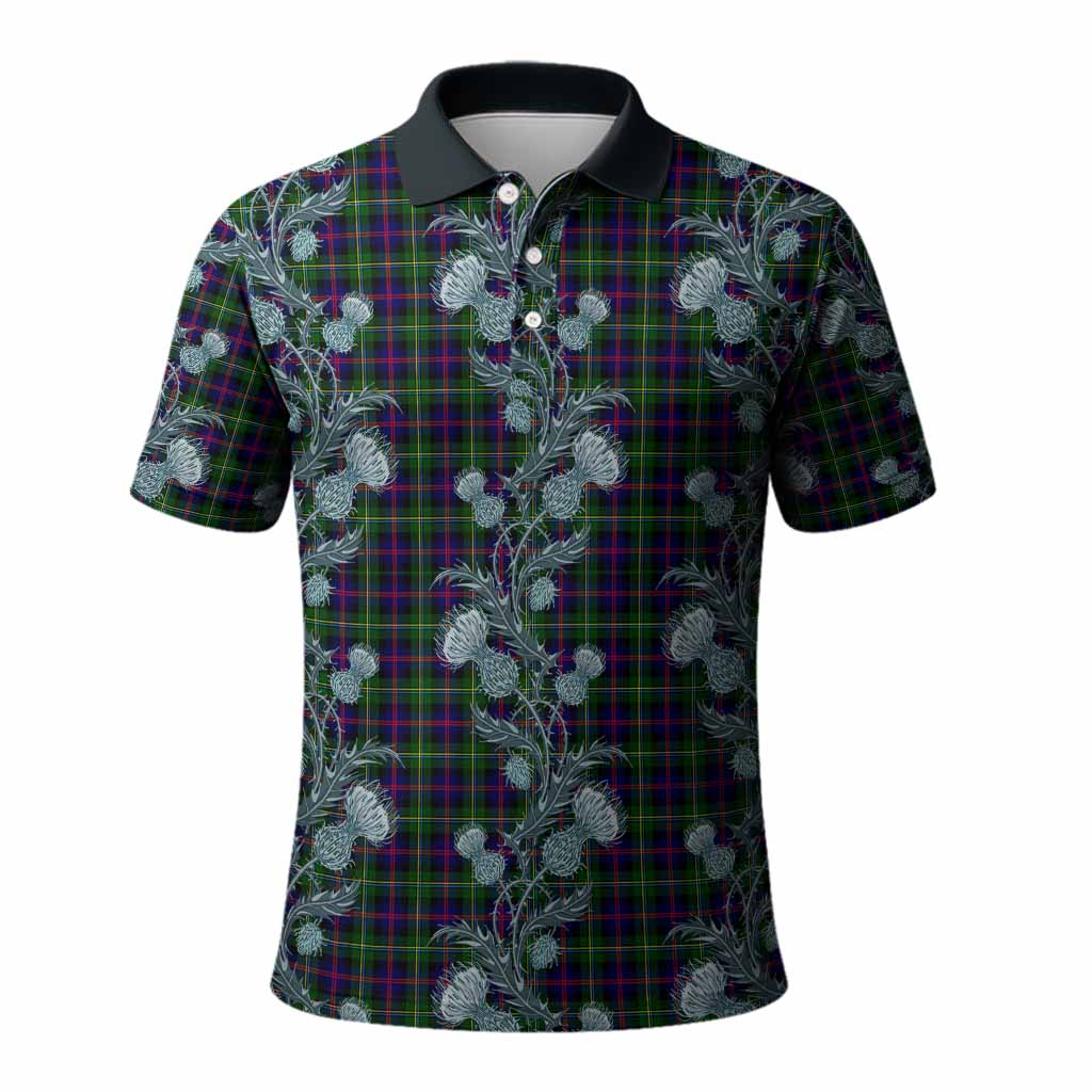 Malcolm Tartan Polo Shirt Seamless Scottish Thistle Flowers