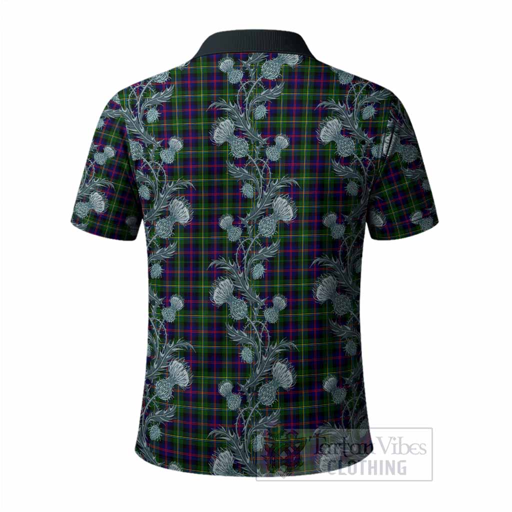 Malcolm Tartan Polo Shirt Seamless Scottish Thistle Flowers