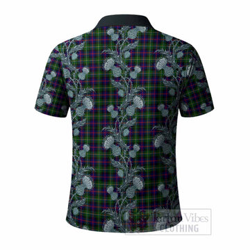 Malcolm Tartan Polo Shirt Seamless Scottish Thistle Flowers