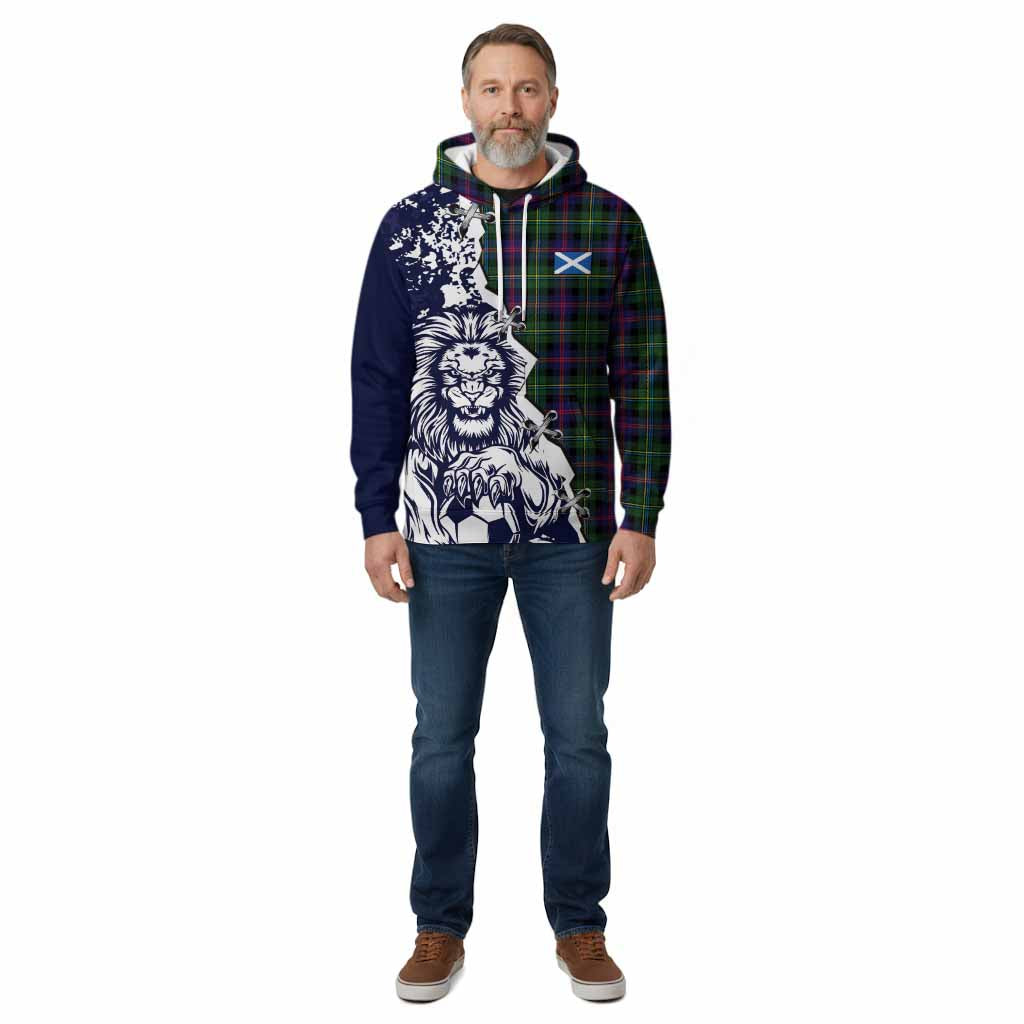 Malcolm Tartan Scottish Cotton Hoodie Angry Lion With Soccer Ball Style
