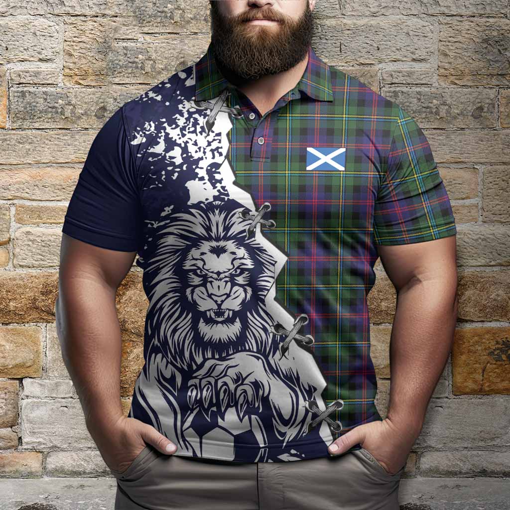 Malcolm Tartan Scottish Polo Shirt Angry Lion With Soccer Ball Style