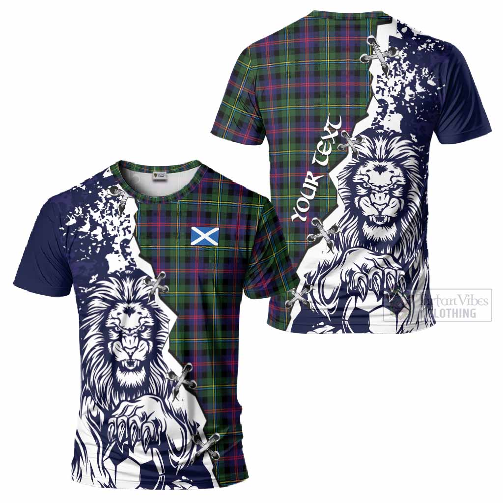 Malcolm Tartan Scottish T-Shirt Angry Lion With Soccer Ball Style