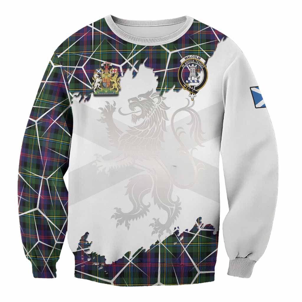 Malcolm Tartan Sweatshirt with Family Crest and Lion Rampant Grunge Style
