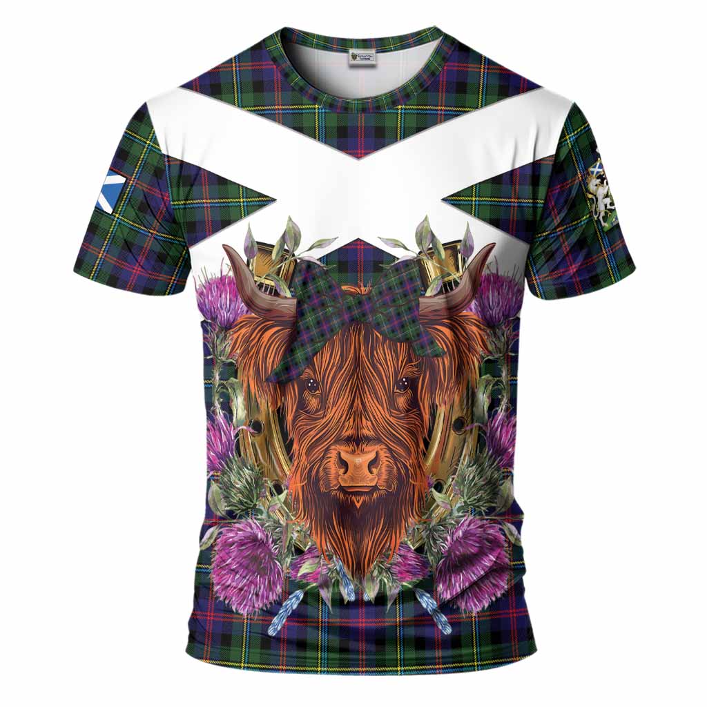 Malcolm Tartan T-Shirt Scottish Thistle Heilan Coo
