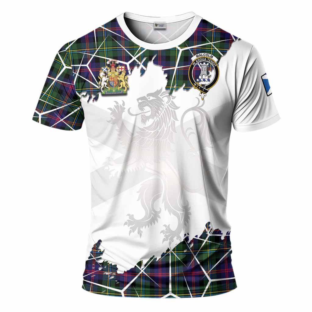 Malcolm Tartan T-Shirt with Family Crest and Lion Rampant Grunge Style