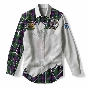 Malcolm Tartan Women Casual Shirt with Family Crest and Lion Rampant Grunge Style