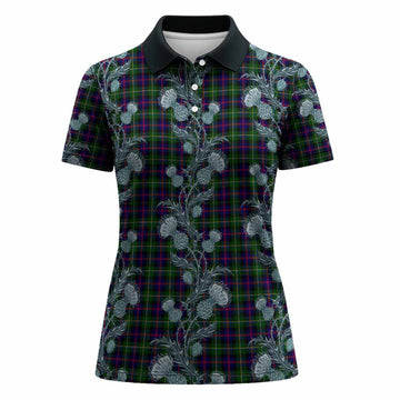 Malcolm Tartan Women Polo Shirt Seamless Scottish Thistle Flowers