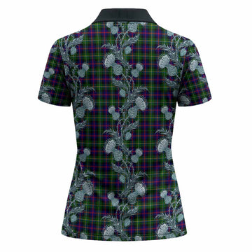 Malcolm Tartan Women Polo Shirt Seamless Scottish Thistle Flowers