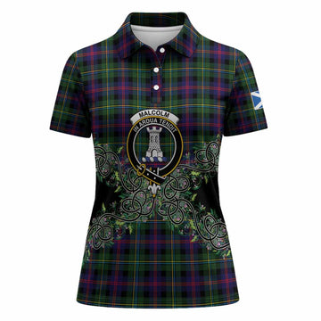 Malcolm Tartan Women Polo Shirt Thistle Scottish Spirit