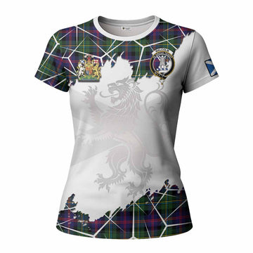 Malcolm Tartan Women T shirt with Family Crest and Lion Rampant Grunge Style