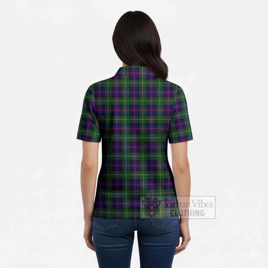 Malcolm Tartan Women’s Polo Sweater Top with Family Crest