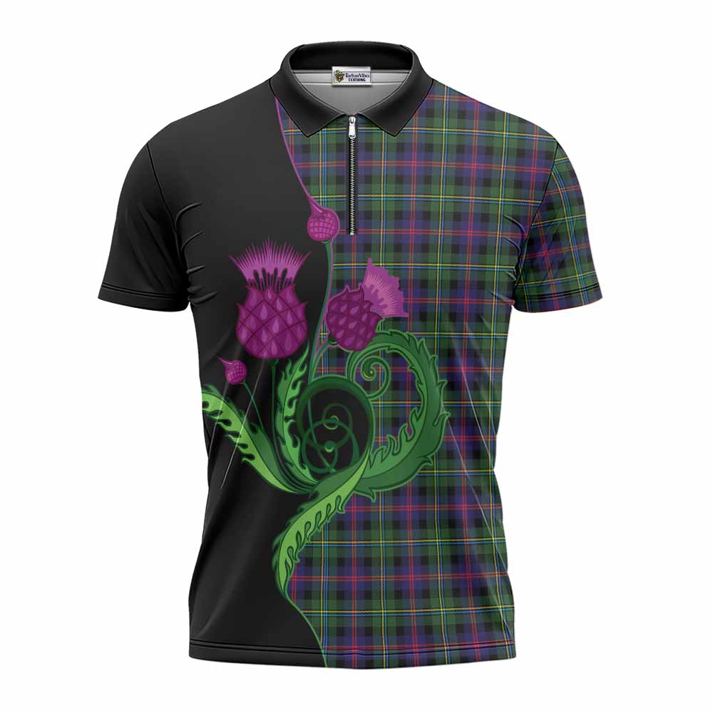 Malcolm Tartan Zipper Polo Shirt Traditional Scottish Thistle