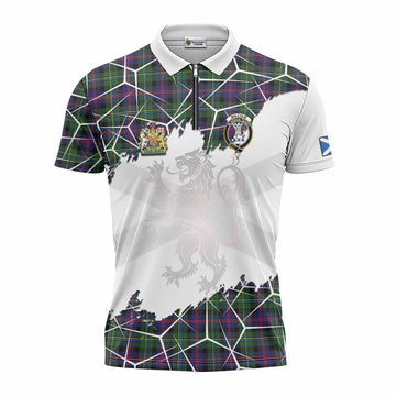 Malcolm Tartan Zipper Polo Shirt with Family Crest and Lion Rampant Grunge Style