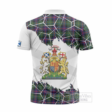 Malcolm Tartan Zipper Polo Shirt with Family Crest and Lion Rampant Grunge Style
