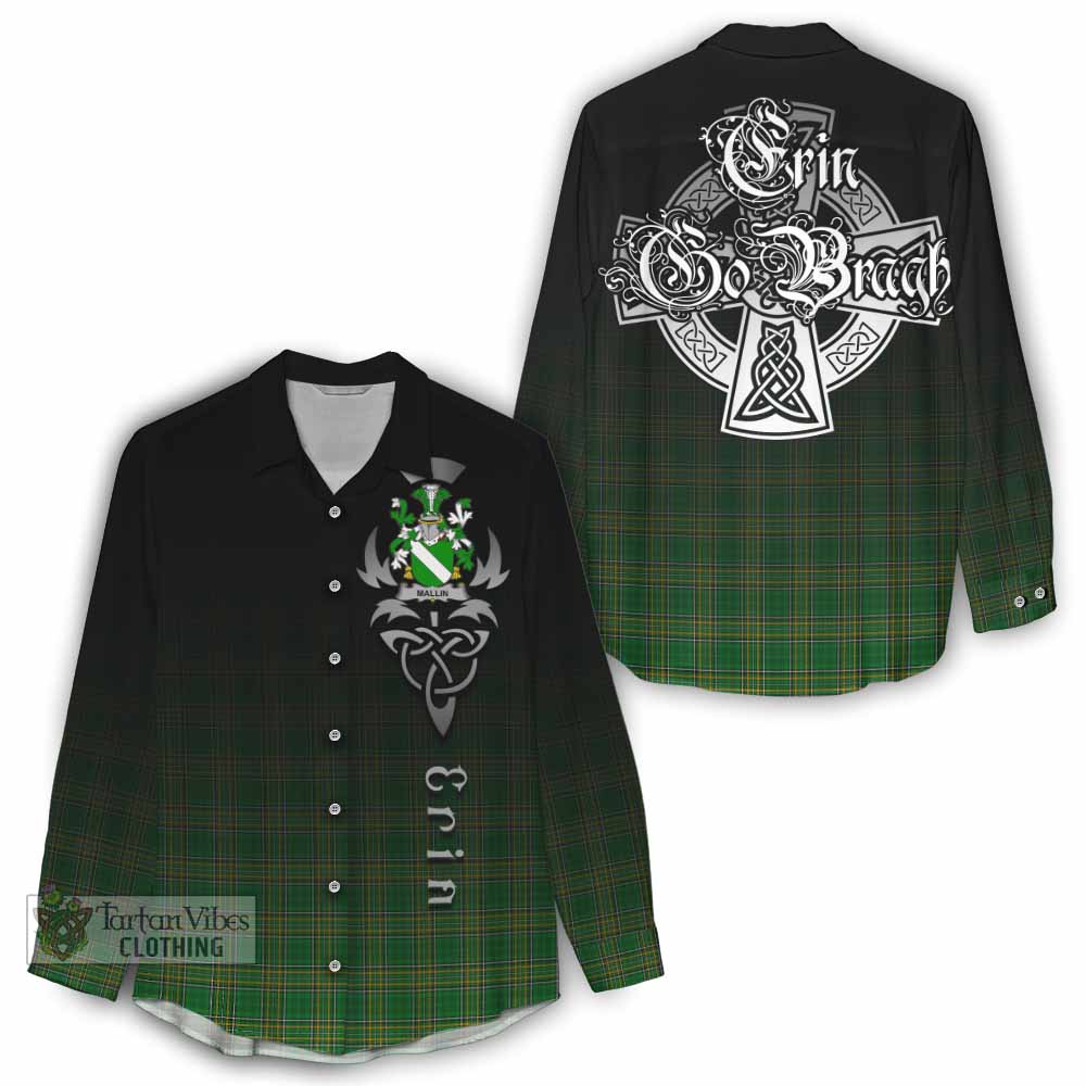 Tartan Vibes Clothing Mallin Irish Clan Women's Casual Shirt with Coat of Arms Erin Go Bragh Celtic Inspired