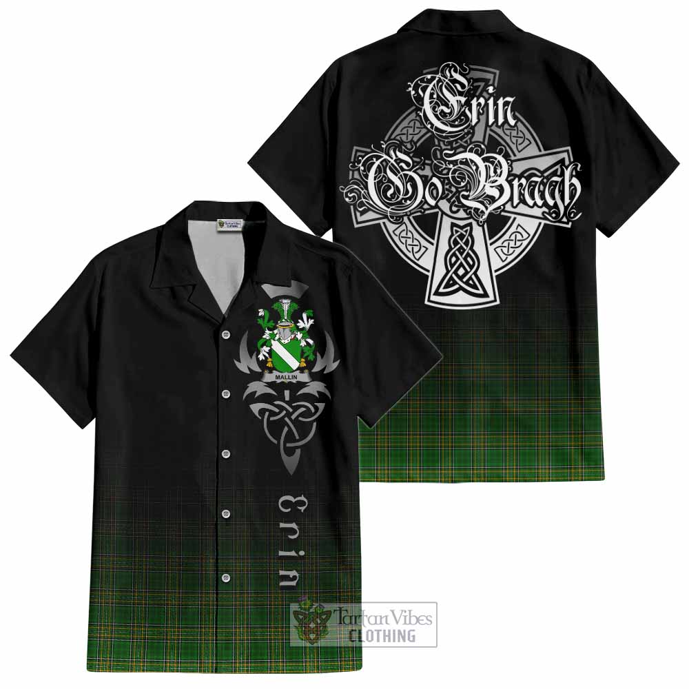 Tartan Vibes Clothing Mallin Irish Clan Short Sleeve Button Shirt with Coat of Arms Erin Go Bragh Celtic Inspired