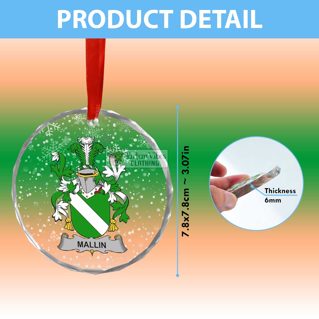 Tartan Vibes Clothing Mallin Irish Clan Christmas Glass Ornament with Coat of Arms