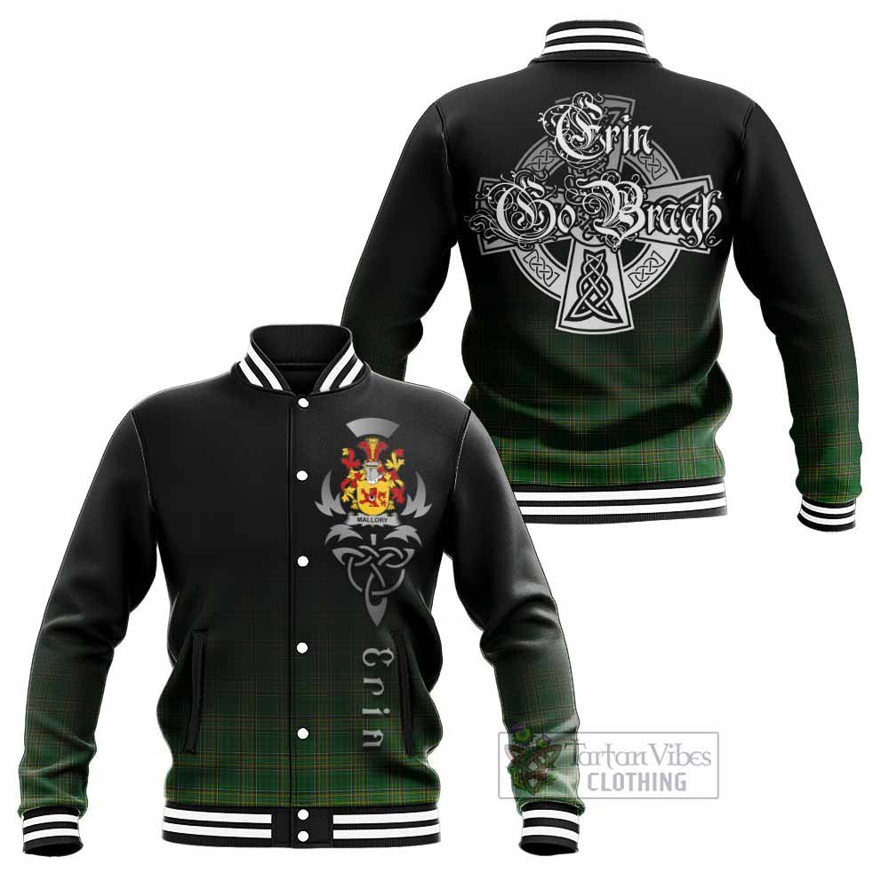 Tartan Vibes Clothing Mallory Irish Clan Baseball Jacket with Coat of Arms Erin Go Bragh Celtic Inspired