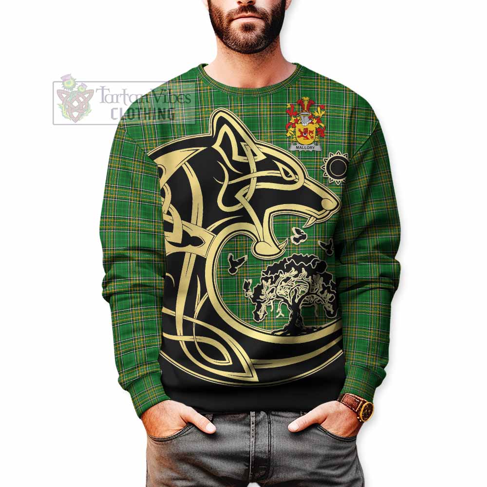 Mallory Irish Tartan Sweatshirt with Coat of Arms Celtic Wolf Style - Tartan Vibes Clothing