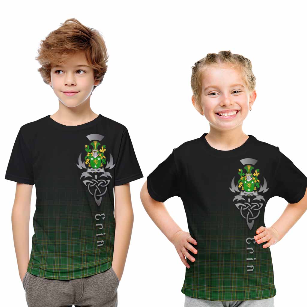 Tartan Vibes Clothing Malone Irish Clan Kid T-Shirt with Coat of Arms Erin Go Bragh Celtic Inspired