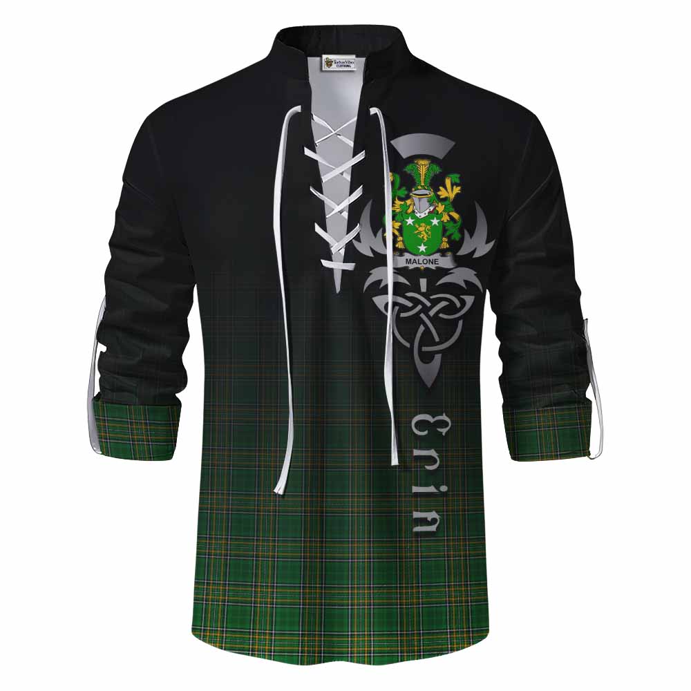 Tartan Vibes Clothing Malone Irish Clan Ghillie Kilt Shirt with Coat of Arms Erin Go Bragh Celtic Inspired