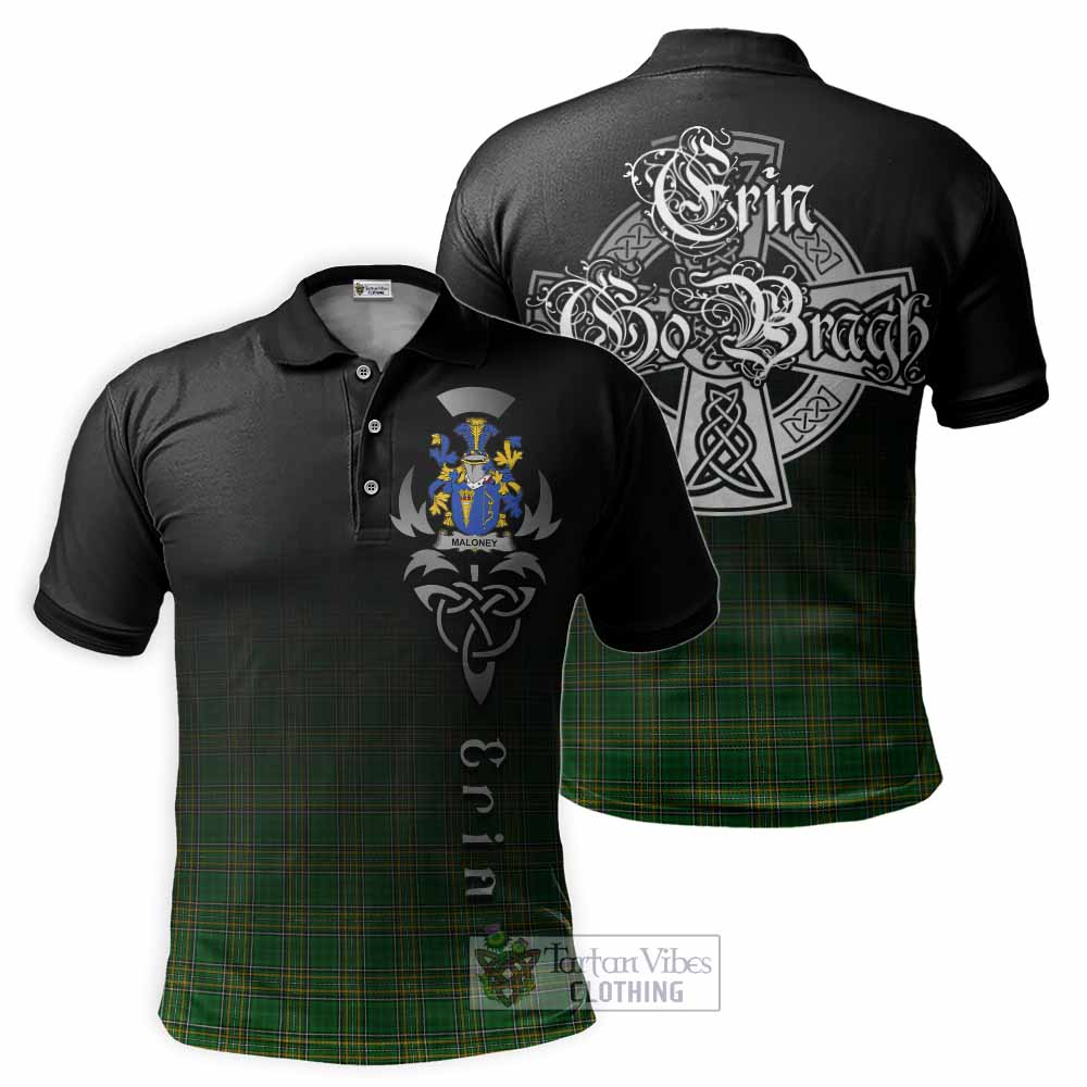 Tartan Vibes Clothing Maloney Irish Clan Polo Shirt with Coat of Arms Erin Go Bragh Celtic Inspired