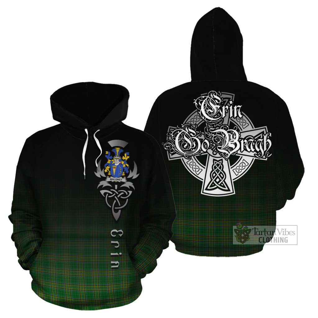 Tartan Vibes Clothing Maloney Irish Clan Cotton Hoodie with Coat of Arms Erin Go Bragh Celtic Inspired