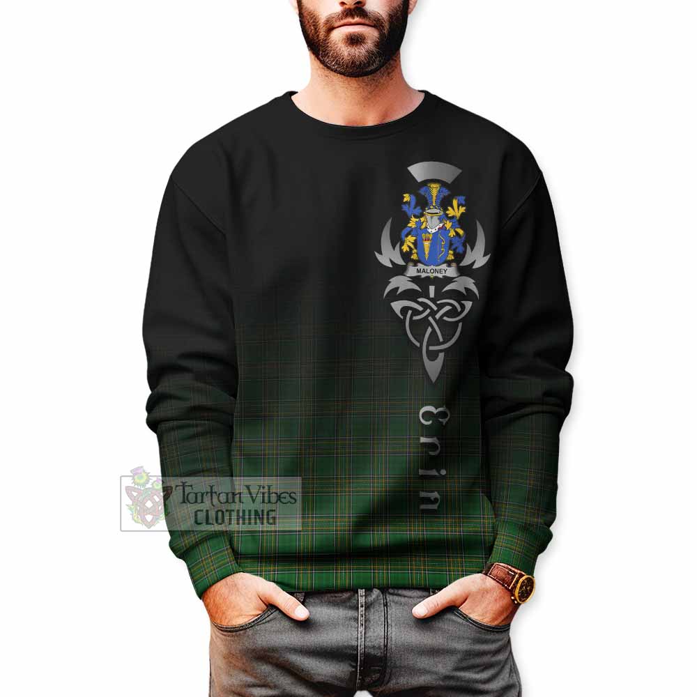 Tartan Vibes Clothing Maloney Irish Clan Sweatshirt with Coat of Arms Erin Go Bragh Celtic Inspired