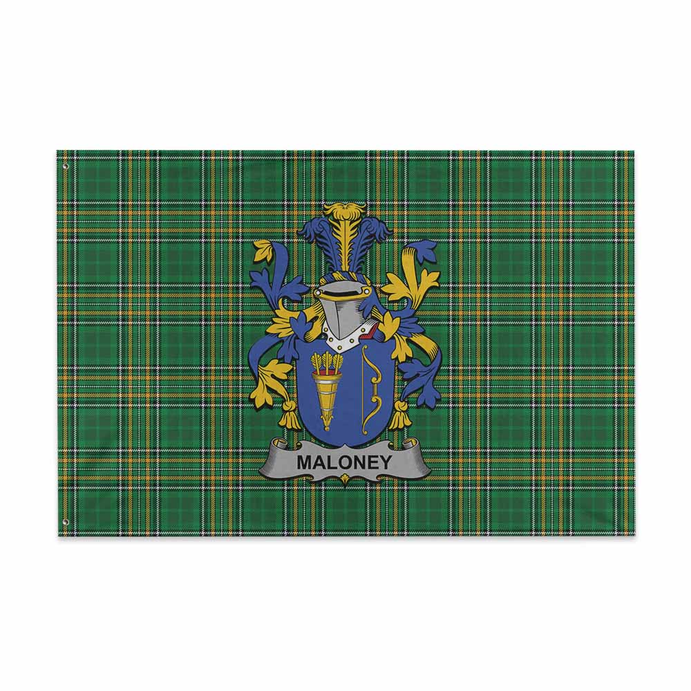 Tartan Vibes Clothing Maloney Irish Clan Tartan House Flag with Coat of Arms