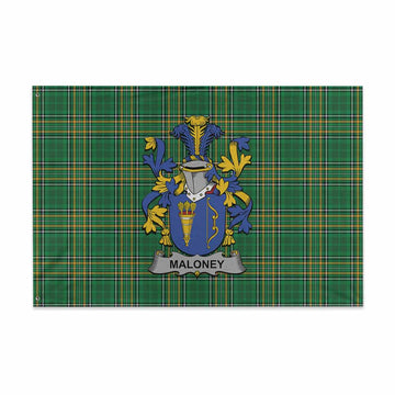 Tartan Vibes Clothing Maloney Irish Clan Tartan House Flag with Coat of Arms