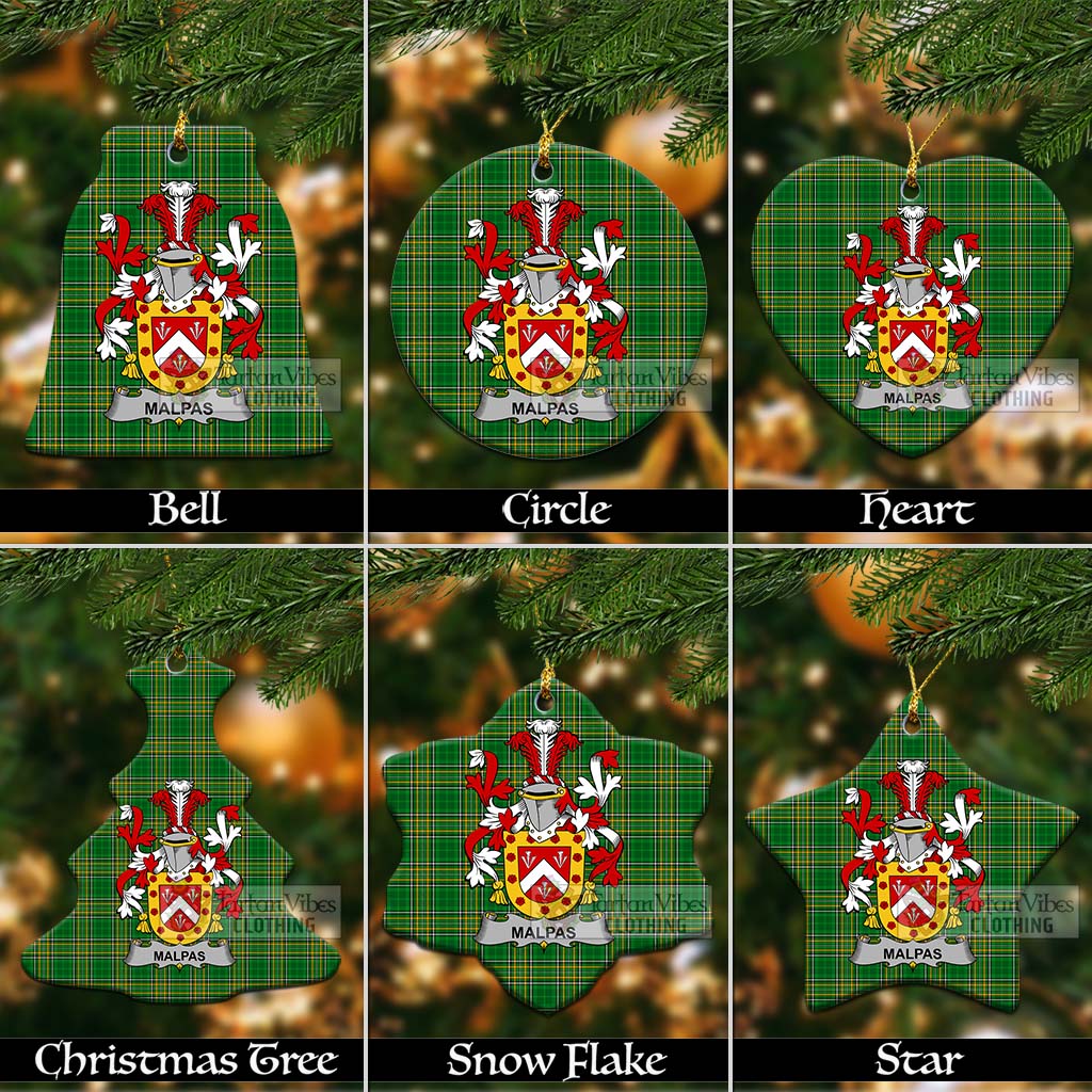 Tartan Vibes Clothing Malpas Irish Clan Tartan Christmas Ceramic Ornament with Coat of Arms