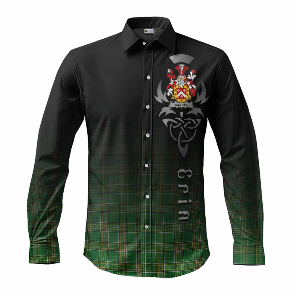 Tartan Vibes Clothing Malpas Irish Clan Long Sleeve Button Shirt with Coat of Arms Erin Go Bragh Celtic Inspired