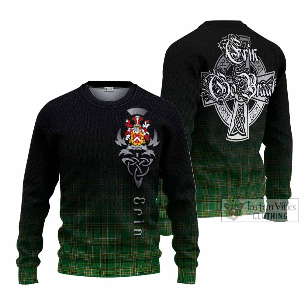 Tartan Vibes Clothing Malpas Irish Clan Knitted Sweater with Coat of Arms Erin Go Bragh Celtic Inspired