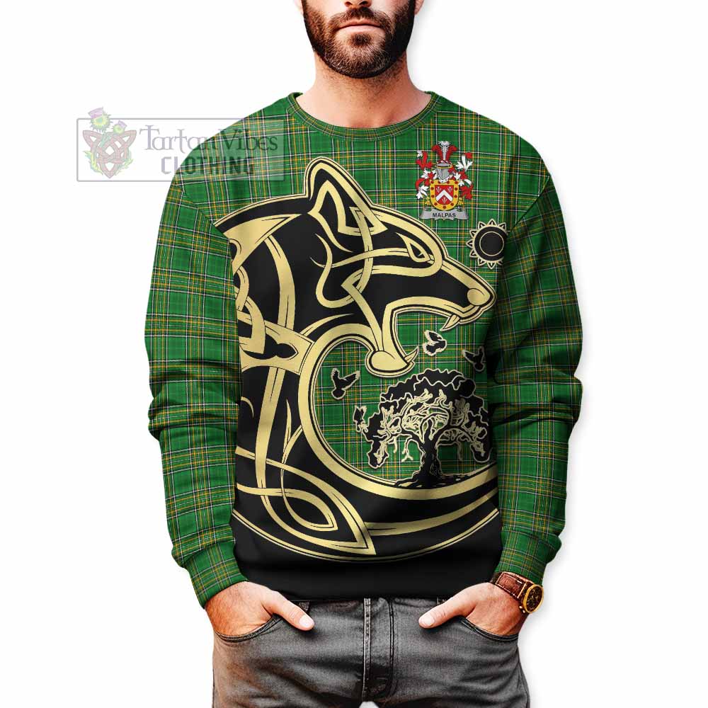 Malpas Irish Tartan Sweatshirt with Coat of Arms Celtic Wolf Style - Tartan Vibes Clothing