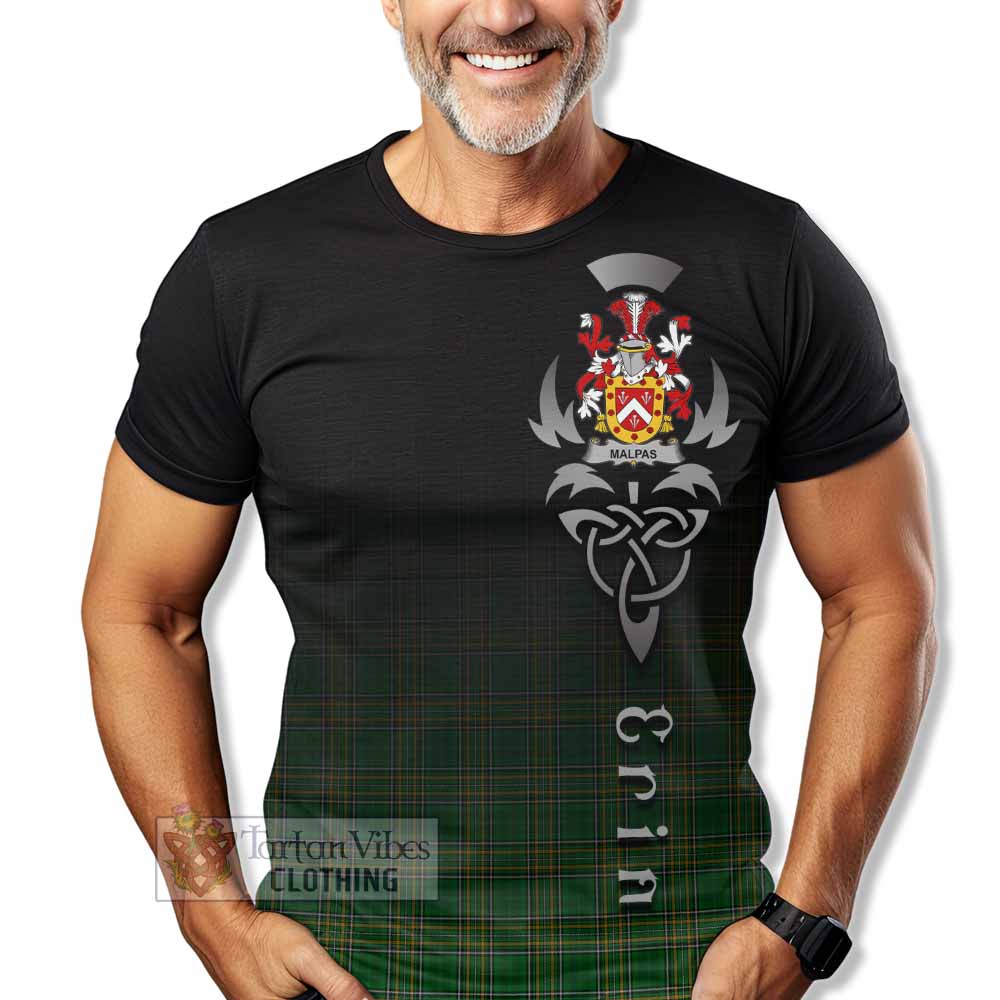 Tartan Vibes Clothing Malpas Irish Clan T-Shirt with Coat of Arms Erin Go Bragh Celtic Inspired
