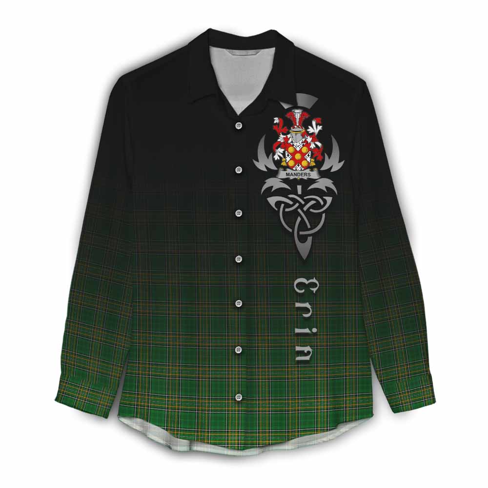 Tartan Vibes Clothing Manders Irish Clan Women's Casual Shirt with Coat of Arms Erin Go Bragh Celtic Inspired