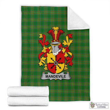 Tartan Vibes Clothing Mandevile Irish Clan Tartan Blanket with Coat of Arms